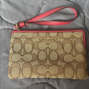 Coach Tan and Red Signature Wristlet